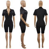 Women Fashion Button Casual Short Sleeve Solid Color Bodysuit