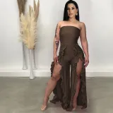 Solid Wrap Chest Ruffle Jumpsuit