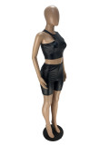 Women's PU Faux Leather Tank Top Shorts Two-Piece Set