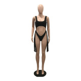 Shiying sexy and thin adult solid color fringed bikini one-piece swimsuit