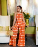 Summer tie-dye print lace-up two-piece set