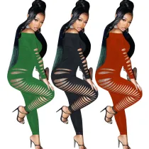 Fashion Casual Jumpsuit Straight Neck Ripped Jumpsuit