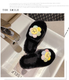 Cotton slippers women wear cute cartoon Baotou spring and autumn flat bottom one word casual thick bottom fur slippers