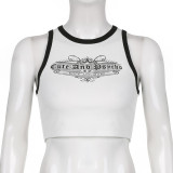Spice Girl Alphabet Print Pick-Up Shoulder Bodysuit Colorblock Cropped Navel Short Sleeveless Tank Top