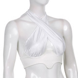 Irregular halter neck show chest vest straps beautiful back sexy collarbone sports wind top