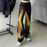 Fashion Women's Gradient Rainbow Color Printing High Waist Straight Loose Trendy Casual Pants Daddy Pants
