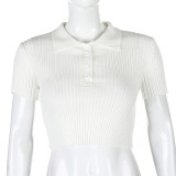 Slim Fit Cropped Sweater New Single Breasted Vintage POLO Collar Crop Top T-Shirt