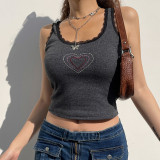Fashion love hot drill vest personality hot girl sports short navel pullover top women