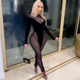 women's sexy see-through stitching mesh jumpsuit