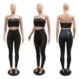 Fashionable sexy wrap top + tight see-through pants two-piece suit is thin