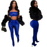 Fashionable sexy wrap top + tight see-through pants two-piece suit is thin
