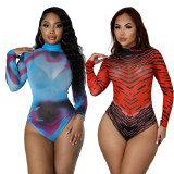 Fashion perspective sports leisure elastic stitching color sexy tight-fitting hip suit