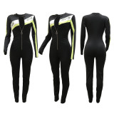 Fashionable and casual all-match color-blocking sports bodysuits Workplace commuting