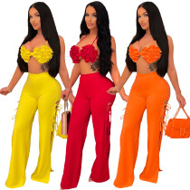 Fashion sexy wrap chest strap flared pants suit