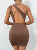 Summer slit sleeveless women's bag hip skirt sexy hollow diagonal neck dress