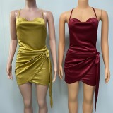 Women's Solid Color Sling Crossover Hip Dress