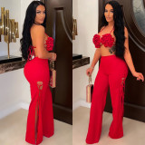 Fashion sexy wrap chest strap flared pants suit