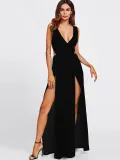 Sexy split open back strap deep V one-piece nightclub dress