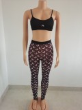 Crescent print swimsuit trousers two-piece set Offset top trousers