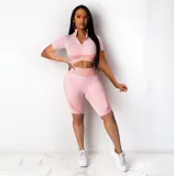 Fashion Stripe Print Shorts Two-Piece Tracksuit