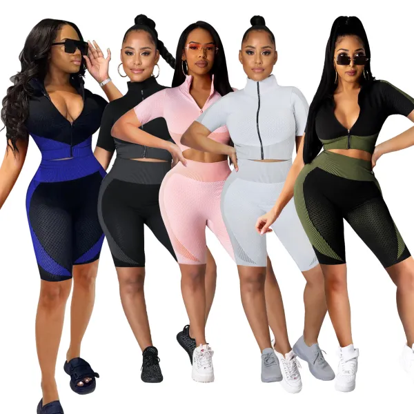 Fashion Stripe Print Shorts Two-Piece Tracksuit