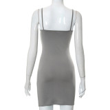 Solid Color Casual Patchwork Open Back Sling Slim Short Dress