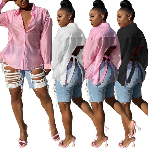 Women's Fashion Sexy Backless Bow Tie Shirt Top