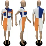 Fashionable and sexy tight-fitting contrast color stitching short jumpsuit