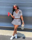 Women's Jacket Baseball Uniform Letter B Print Sports Skirt Set
