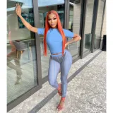 Short-sleeved mesh pants two-piece sexy see-through solid color sports suit