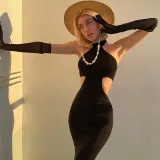 Fashion Slim Side Cutout Halter Dress