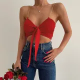 Fashionable Sexy V-Neck Slim Fit Open-Back Strap Tube Top