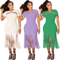 Women's Short Sleeve Tassel Fashion Sexy Dress