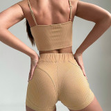 Sling Breast Cup High Waist Shorts Sports Two-Piece Set