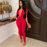 Nightclub clothes sexy deep V-neck pit strips strapless backless jumpsuit