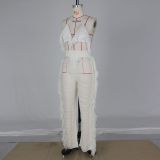 Sexy Ladies Fashion Knitted Hollow Perspective Tassels Two Piece Set