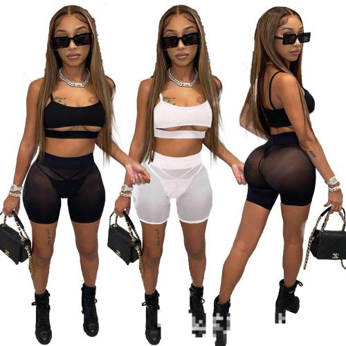 High elastic breathable mesh sexy leisure sports two-piece suit