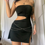 Sexy Slit Cutout Wrap Chest Chain Dress