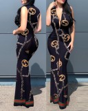 Sexy Fashion Sleeveless V-Neck Print Panel Dress