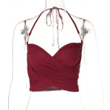 Sexy Cropped Navel Metal Chain Tie Halter Camisole
