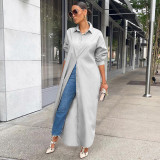 Fashionable casual solid color long coat