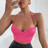 Sexy Cropped Navel Metal Chain Tie Halter Camisole