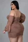 Plus size women's one-word V-neck solid color dress dress