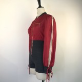 Women's Loose Long Sleeve Zipper Colorblock Bodysuit Fashionable Waist One Piece