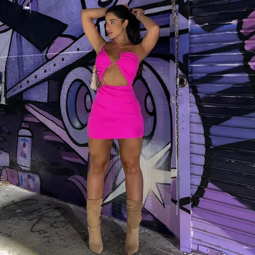 Birthday party bandage dress sexy dress hollow one-shoulder suspender skirt