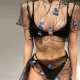 Three-dimensional butterfly decoration beach mesh perspective sexy sunscreen short-sleeved suit