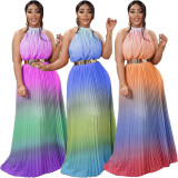 Ombre Pleated Maxi Dress