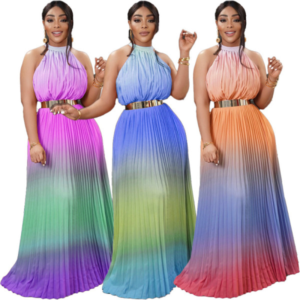 Ombre Pleated Maxi Dress