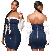 Lace-up fashion sexy one-shoulder long-sleeved eye-catching figure dress