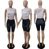 Women's Asymmetric Pit Bar Mesh Zip-Up Slanted Shoulder Wrap Jumpsuit